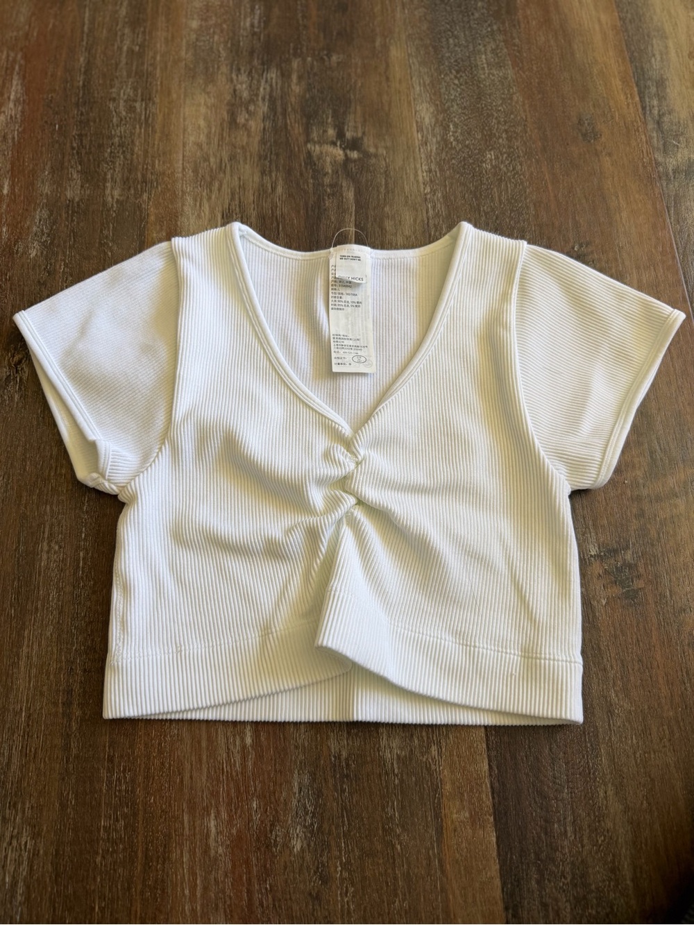 Gilly Hicks White Ribbed Twist-Front V-Neck Crop Top